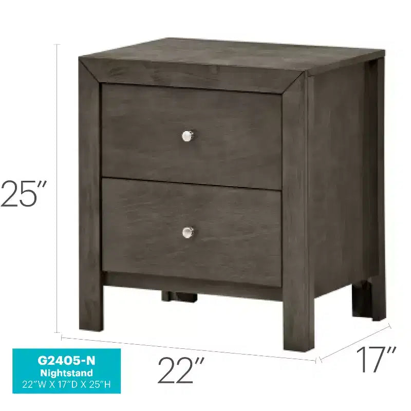 HomeStock Grey Nightstand 25x22x17 with Two Spacious Drawers, Compact Bedside Table for Bedroom Storage and Transitional Style Decor