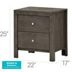 HomeStock Grey Nightstand 25x22x17 with Two Spacious Drawers, Compact Bedside Table for Bedroom Storage and Transitional Style Decor