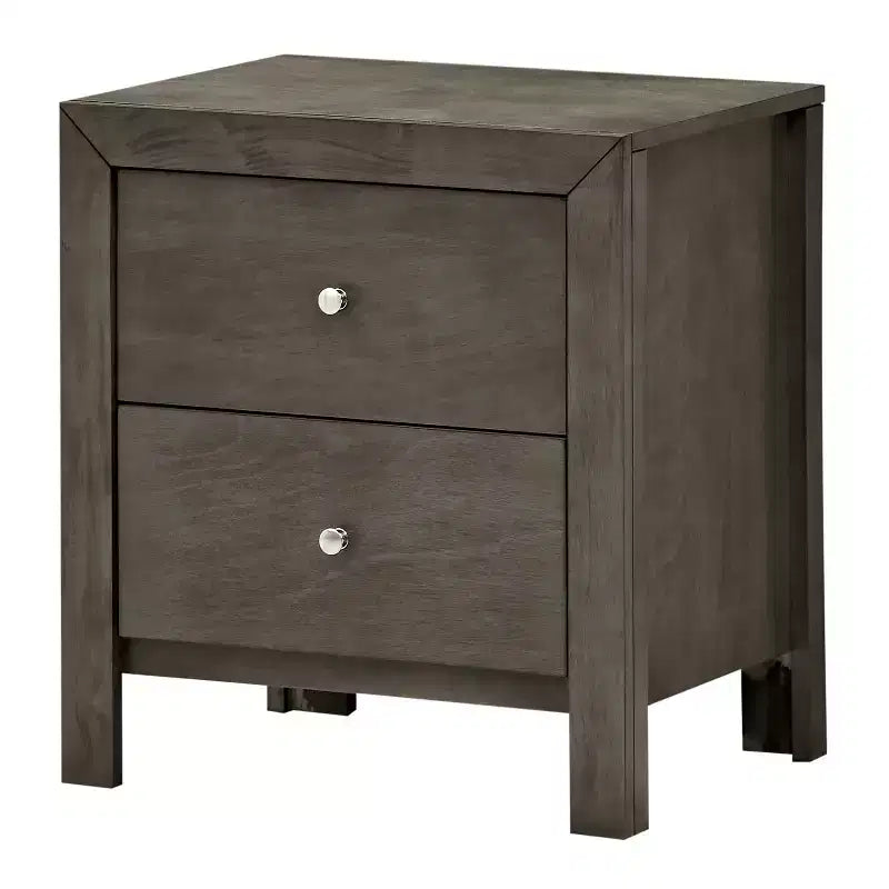 HomeStock Grey Nightstand 25x22x17 with Two Spacious Drawers, Compact Bedside Table for Bedroom Storage and Transitional Style Decor