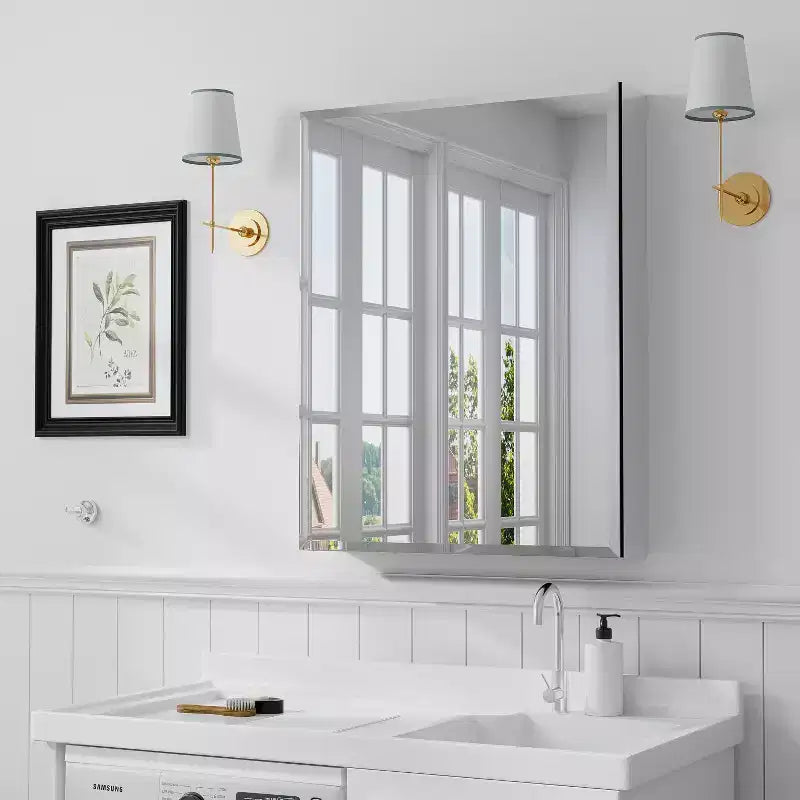 MAYEERTY 26 x 20in Modern Rectangular Bathroom Medicine Cabinets, Metal Framed Wall Mirror with Storage, Black