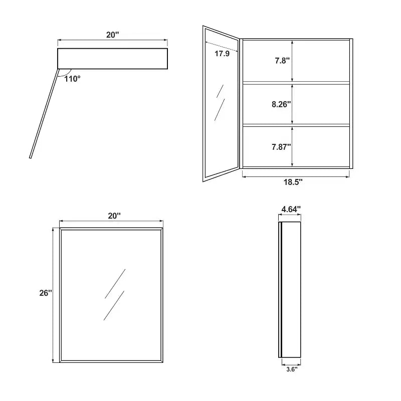 MAYEERTY 26 x 20in Modern Rectangular Bathroom Medicine Cabinets, Metal Framed Wall Mirror with Storage, Black