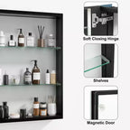 MAYEERTY 26 x 20in Modern Rectangular Bathroom Medicine Cabinets, Metal Framed Wall Mirror with Storage, Black
