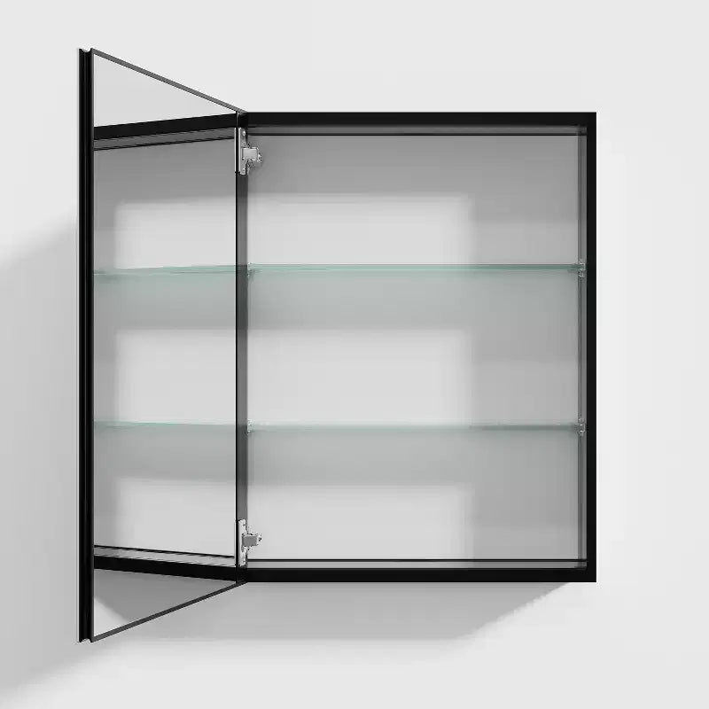 MAYEERTY 26 x 20in Modern Rectangular Bathroom Medicine Cabinets, Metal Framed Wall Mirror with Storage, Black