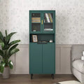 Okak Tall Bookshelf with Adjustable Board, Freestanding Storage Shelves with 4 Tempered Glass Doors, Display Case for Living Room, Office, Green