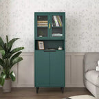 Okak Tall Bookshelf with Adjustable Board, Freestanding Storage Shelves with 4 Tempered Glass Doors, Display Case for Living Room, Office, Green