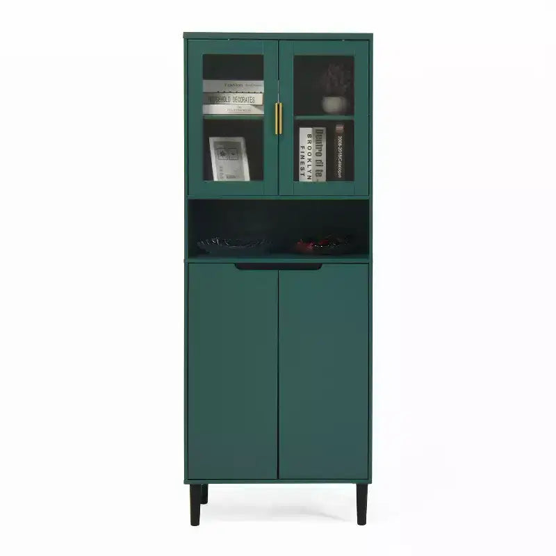 Okak Tall Bookshelf with Adjustable Board, Freestanding Storage Shelves with 4 Tempered Glass Doors, Display Case for Living Room, Office, Green
