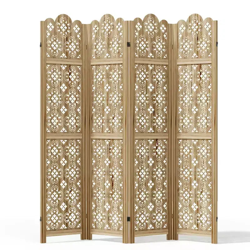 MAYEERTY Paravent en bois 63*67 pouces, Cloison pliable autoportante pour intérieur, 4 panneaux, Marron