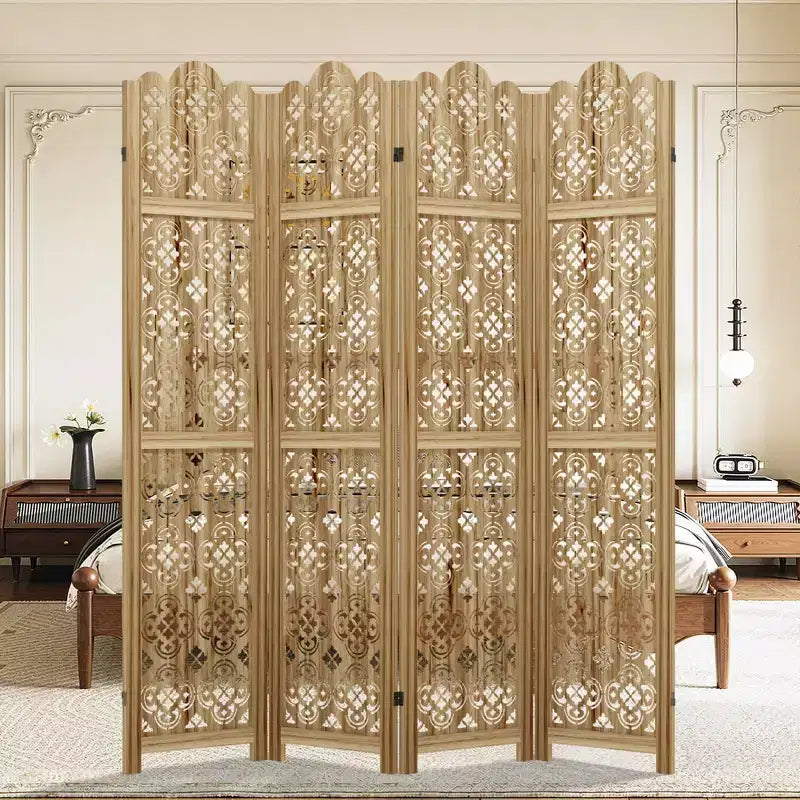 MAYEERTY Paravent en bois 63*67 pouces, Cloison pliable autoportante pour intérieur, 4 panneaux, Marron