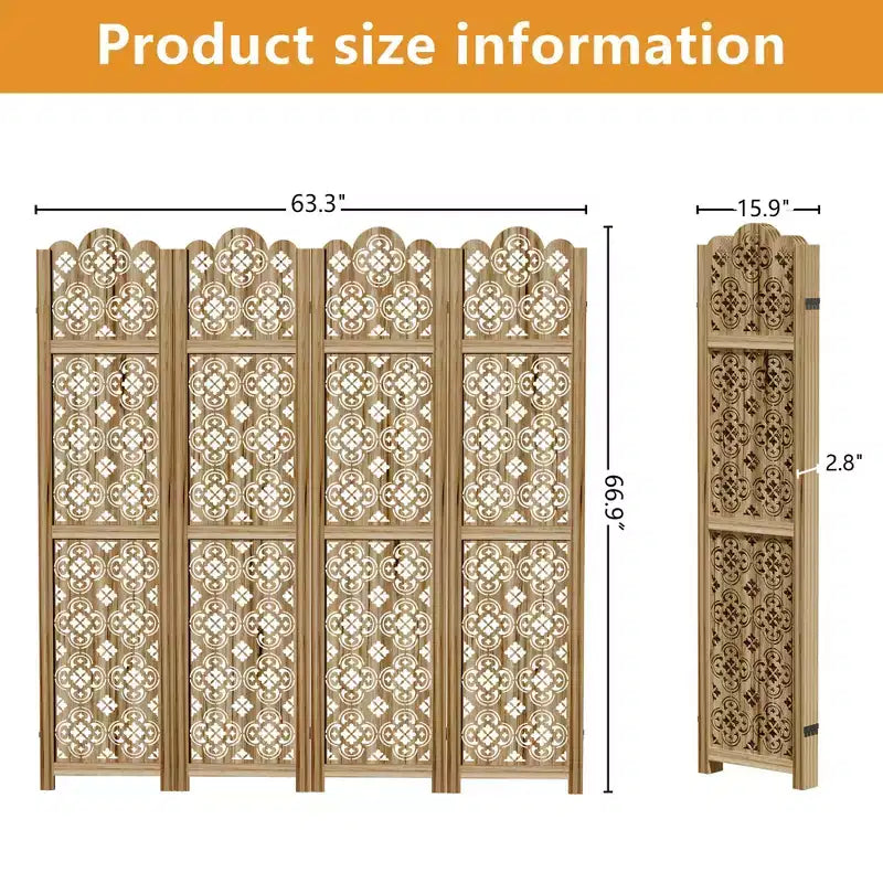 MAYEERTY Paravent en bois 63*67 pouces, Cloison pliable autoportante pour intérieur, 4 panneaux, Marron