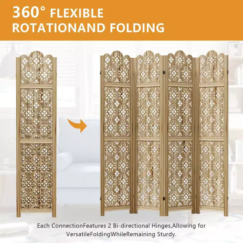 MAYEERTY Paravent en bois 63*67 pouces, Cloison pliable autoportante pour intérieur, 4 panneaux, Marron