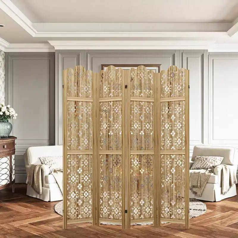 MAYEERTY Paravent en bois 63*67 pouces, Cloison pliable autoportante pour intérieur, 4 panneaux, Marron