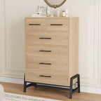 Acekool 46.6 Tall 4+2 Drawer Dresser - Robot Vacuum Friendly Storage, Natural Oak Finish for Bedroom & Entryway