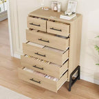 Acekool 46.6 Tall 4+2 Drawer Dresser - Robot Vacuum Friendly Storage, Natural Oak Finish for Bedroom & Entryway
