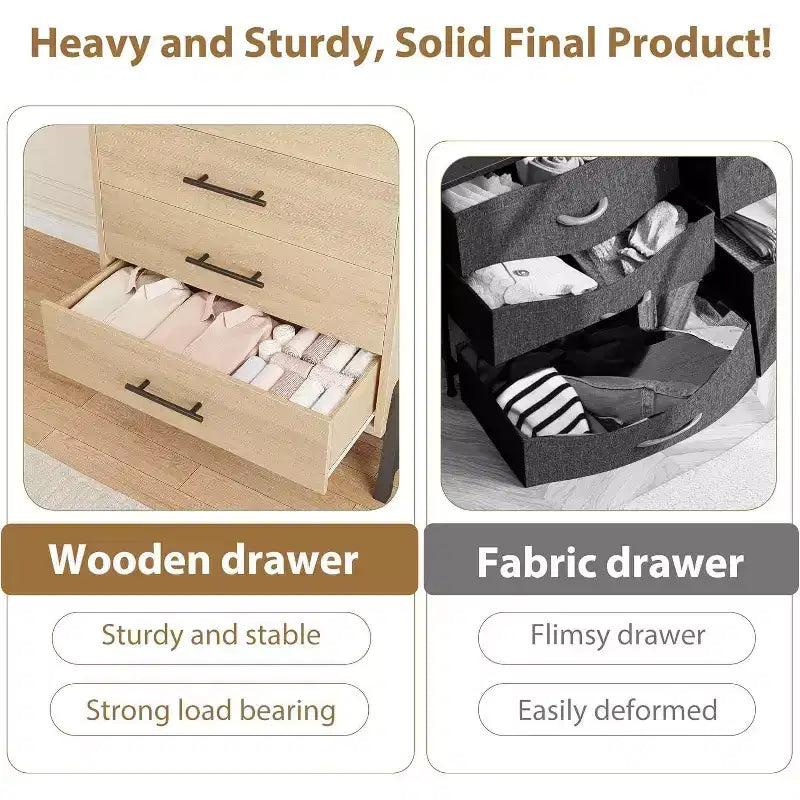 Acekool 46.6 Tall 4+2 Drawer Dresser - Robot Vacuum Friendly Storage, Natural Oak Finish for Bedroom & Entryway
