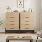 Acekool 46.6 Tall 4+2 Drawer Dresser - Robot Vacuum Friendly Storage, Natural Oak Finish for Bedroom & Entryway