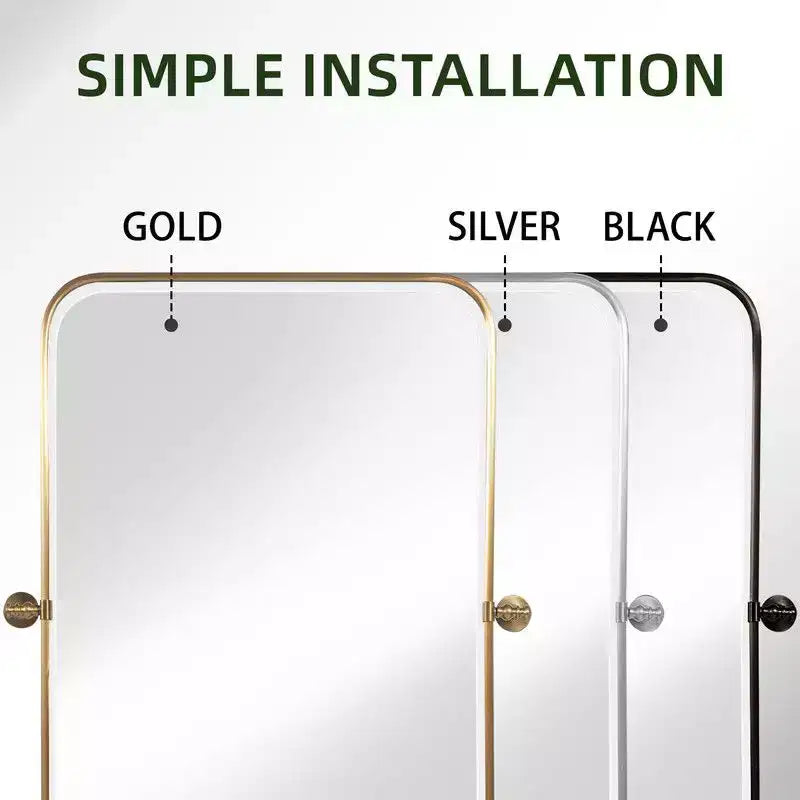 PexFix 36 x 24 Iron Rectangle Silver Pivot Wall Mirror Tilting Bathroom Vanity Mirror Metal Framed Adjustable Two-way mirror for Bedroom Living Room