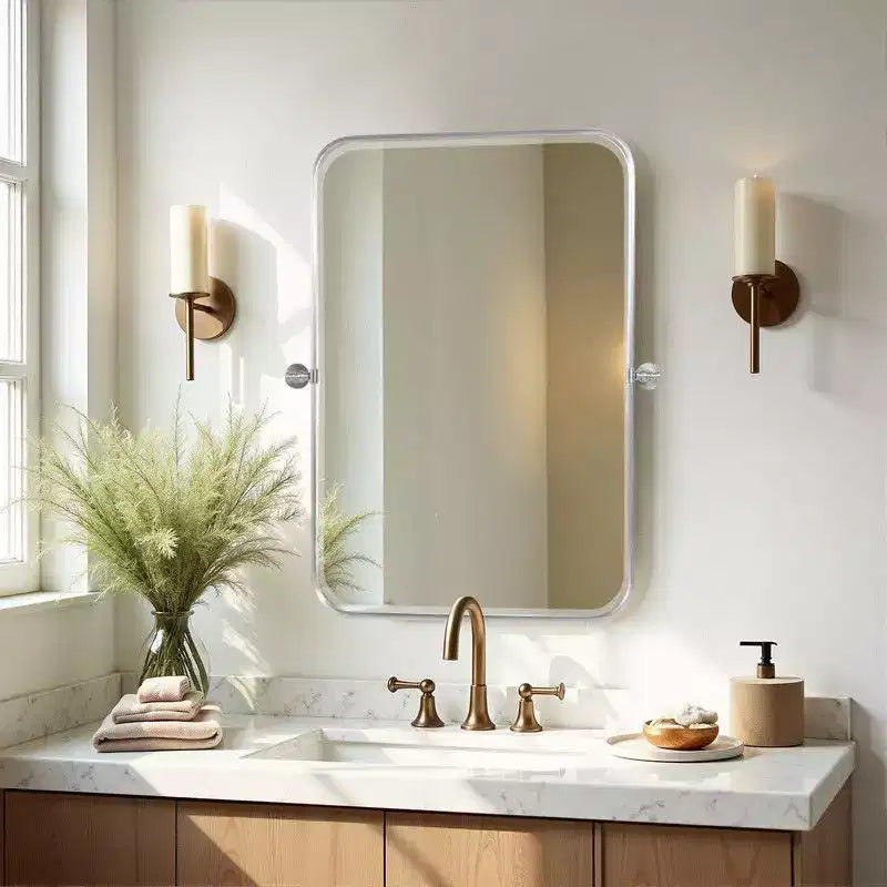 PexFix 36 x 24 Iron Rectangle Silver Pivot Wall Mirror Tilting Bathroom Vanity Mirror Metal Framed Adjustable Two-way mirror for Bedroom Living Room