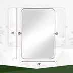 PexFix 36 x 24 Iron Rectangle Silver Pivot Wall Mirror Tilting Bathroom Vanity Mirror Metal Framed Adjustable Two-way mirror for Bedroom Living Room