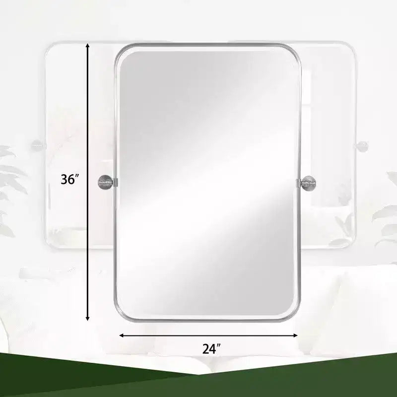 PexFix 36 x 24 Iron Rectangle Silver Pivot Wall Mirror Tilting Bathroom Vanity Mirror Metal Framed Adjustable Two-way mirror for Bedroom Living Room
