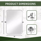 PexFix 36 x 24 Iron Rectangle Silver Pivot Wall Mirror Tilting Bathroom Vanity Mirror Metal Framed Adjustable Two-way mirror for Bedroom Living Room