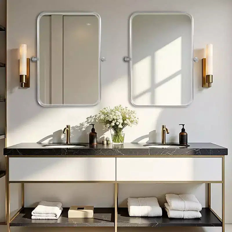 PexFix 36 x 24 Iron Rectangle Silver Pivot Wall Mirror Tilting Bathroom Vanity Mirror Metal Framed Adjustable Two-way mirror for Bedroom Living Room