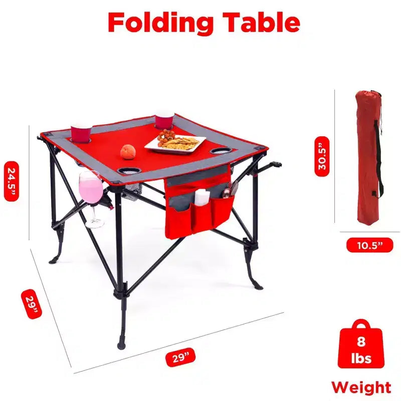 HOMLUX Portable Outdoor Adjustable Height Folding Wine Table with Cup Holders, Storage Bag