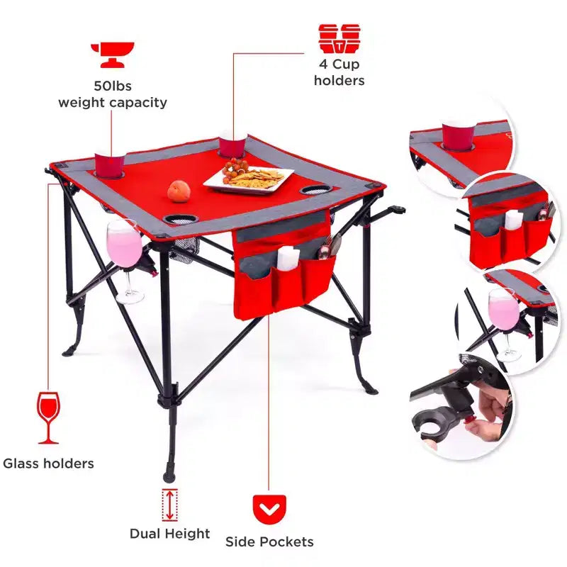 HOMLUX Portable Outdoor Adjustable Height Folding Wine Table with Cup Holders, Storage Bag