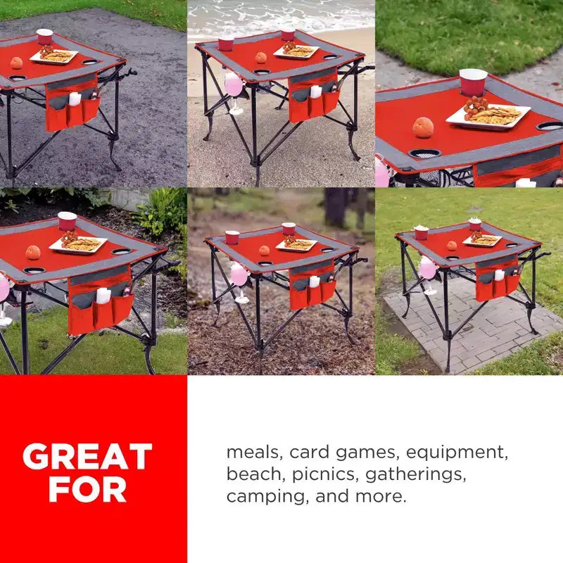 HOMLUX Portable Outdoor Adjustable Height Folding Wine Table with Cup Holders, Storage Bag