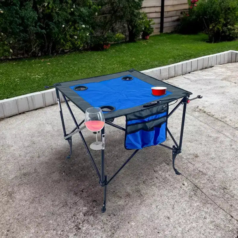 HOMLUX Portable Outdoor Adjustable Height Folding Wine Table with Cup Holders, Storage Bag