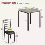 Table de salle à manger avec 2 chaises, Ensemble de salle à manger avec siège rembourré, Ensemble de table de salle à manger, Table de cuisine, Petite table de salle à manger avec grain de bois, Pieds en métal