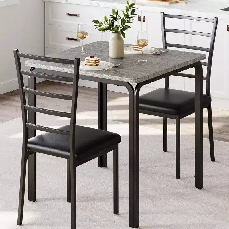 Table de salle à manger avec 2 chaises, Ensemble de salle à manger avec siège rembourré, Ensemble de table de salle à manger, Table de cuisine, Petite table de salle à manger avec grain de bois, Pieds en métal