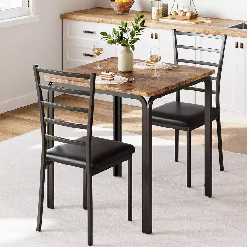 Table de salle à manger avec 2 chaises, Ensemble de salle à manger avec siège rembourré, Ensemble de table de salle à manger, Table de cuisine, Petite table de salle à manger avec grain de bois, Pieds en métal