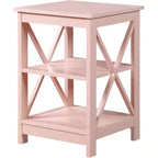 HomeStock Belmont End Table with Spacious Three Open Shelves and Decorative X Frame Panels, Stylish Storage Side Table for Living Room Dcor
