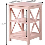 HomeStock Belmont End Table with Spacious Three Open Shelves and Decorative X Frame Panels, Stylish Storage Side Table for Living Room Dcor