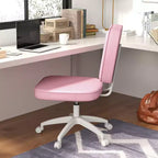 Okak Cute Armless Office Chair, Desk Chair with Wheels and Adjustable Height, Small Vanity Chair for Office, Home, Pink
