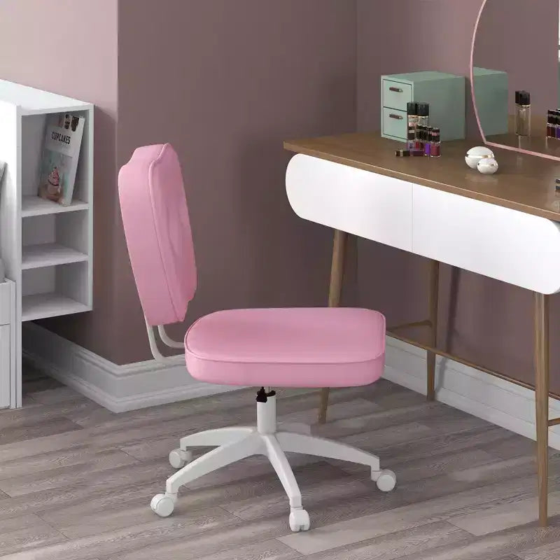 Okak Mignonne chaise de bureau sans accoudoirs, chaise de bureau à roulettes et hauteur réglable, petite chaise de coiffeuse pour bureau, maison, rose