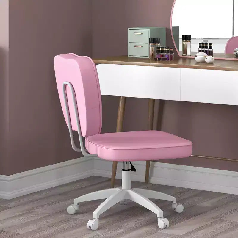 Okak Mignonne chaise de bureau sans accoudoirs, chaise de bureau à roulettes et hauteur réglable, petite chaise de coiffeuse pour bureau, maison, rose