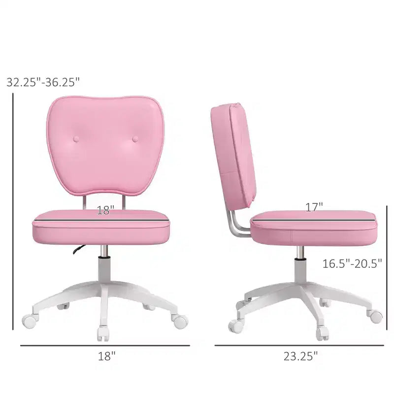 Okak Mignonne chaise de bureau sans accoudoirs, chaise de bureau à roulettes et hauteur réglable, petite chaise de coiffeuse pour bureau, maison, rose