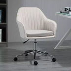 Okak Mid Back Office Chair, Desk Chair with Adjustable Height, Upholstered Comfy Chair for Living Room, Office, Study, Beige