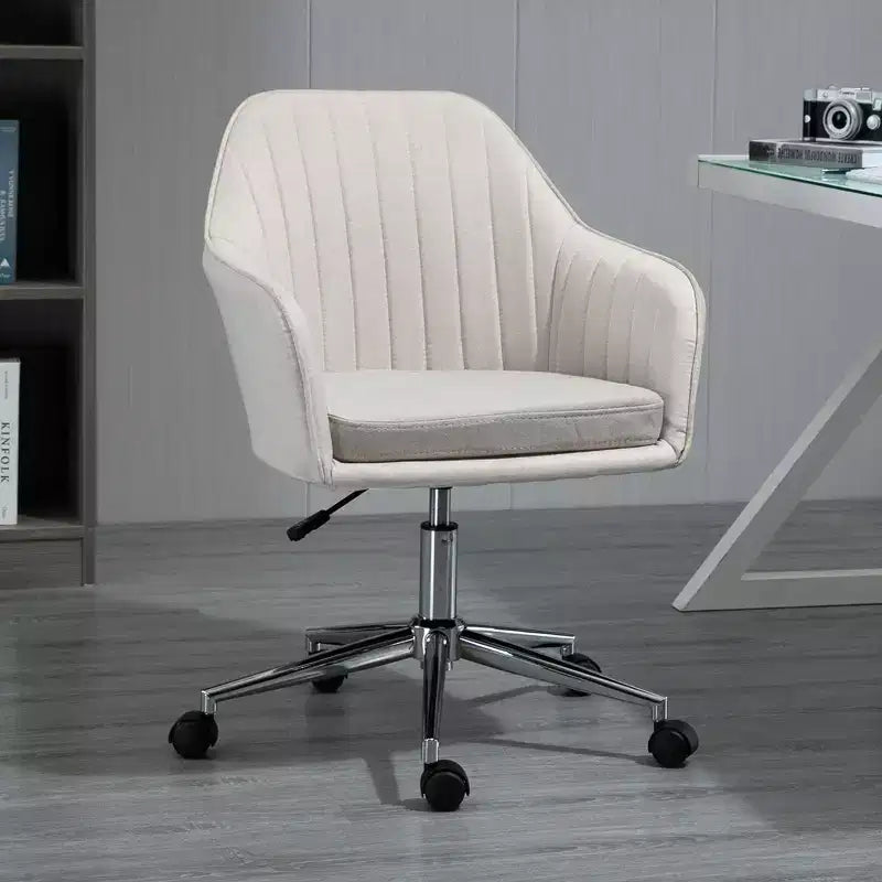 Okak Mid Back Office Chair, Desk Chair with Adjustable Height, Upholstered Comfy Chair for Living Room, Office, Study, Beige