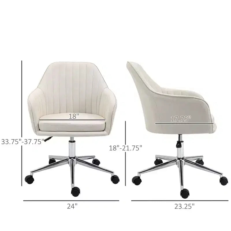 Chaise de bureau Okak à dossier mi-haut, fauteuil de bureau réglable en hauteur, chaise rembourrée confortable pour salon, bureau, étude, beige