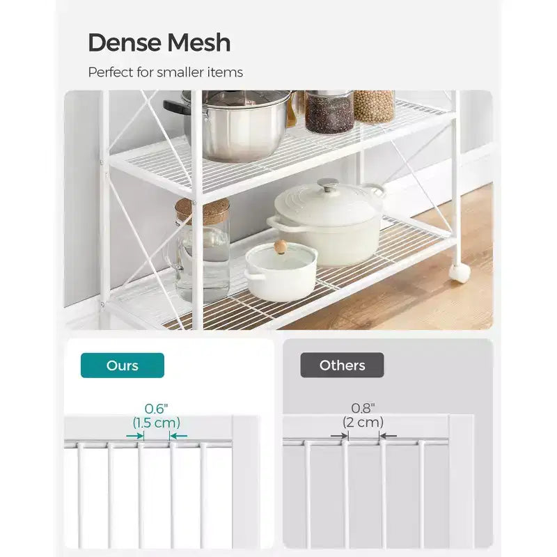 3-Tier Rolling Storage Cart, All-Metal Frame with X-Braced Sides and Wire Mesh Shelves, 31.5 Wide Mobile Organizer with Locking Casters