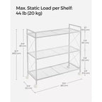 3-Tier Rolling Storage Cart, All-Metal Frame with X-Braced Sides and Wire Mesh Shelves, 31.5 Wide Mobile Organizer with Locking Casters