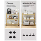 3-Tier Rolling Storage Cart, All-Metal Frame with X-Braced Sides and Wire Mesh Shelves, 31.5 Wide Mobile Organizer with Locking Casters