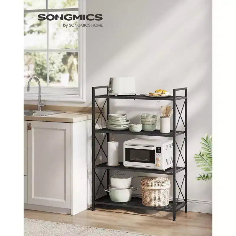 3-Tier Rolling Storage Cart, All-Metal Frame with X-Braced Sides and Wire Mesh Shelves, 31.5 Wide Mobile Organizer with Locking Casters
