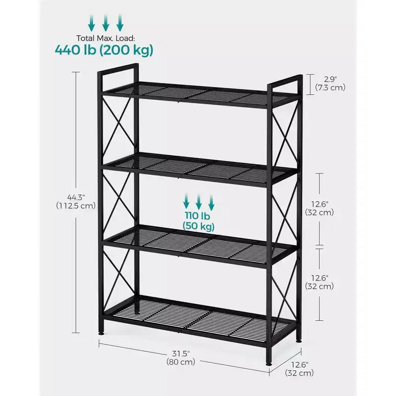 3-Tier Rolling Storage Cart, All-Metal Frame with X-Braced Sides and Wire Mesh Shelves, 31.5 Wide Mobile Organizer with Locking Casters
