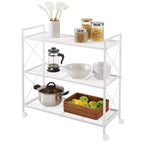 3-Tier Rolling Storage Cart, All-Metal Frame with X-Braced Sides and Wire Mesh Shelves, 31.5 Wide Mobile Organizer with Locking Casters