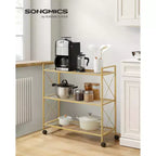 3-Tier Rolling Storage Cart, All-Metal Frame with X-Braced Sides and Wire Mesh Shelves, 31.5 Wide Mobile Organizer with Locking Casters
