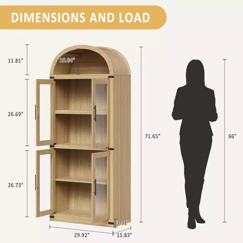 Coolmee Étagère bibliothèque cintrée avec portes et tiroirs, étagères de rangement style ferme, armoire de présentation en bois de 181 cm de hauteur, bibliothèques arrondies