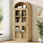 Coolmee Étagère bibliothèque cintrée avec portes et tiroirs, étagères de rangement style ferme, armoire de présentation en bois de 181 cm de hauteur, bibliothèques arrondies